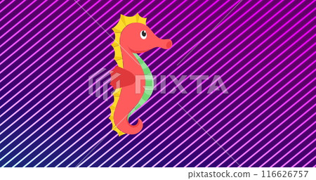 Image of seahorse over purple striped background Image of seahorse over purple striped background 116626757