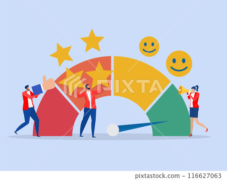 Employee engagement ,business people employee with stars and happy reward,commitment or motivation to success with company,job satisfaction, productivity or employee recognition 116627063