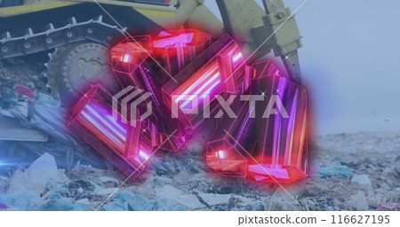 Image of geometric pattern over machinery leveling garbage in dumping ground 116627195