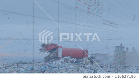 Image of lens flare, graph, trading board, garbage spilled out of garbage bin in dumping yard Image of lens flare, graph, trading board, garbage spilled out of garbage bin in dumping yard 116627196