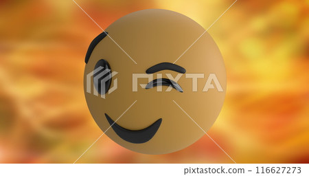 Image of winking face emoji icon against blurred background with copy space 116627273