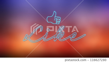 Image of neon blue like text banner and icon against gradient background 116627280