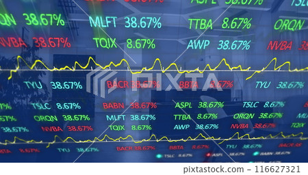 Image of statistics and financial data processing over modern office Image of statistics and financial data processing over modern office 116627321