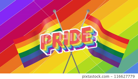 Image of pride text over rainbow flags and rainbow background 116627779