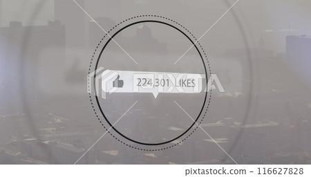 Image of social media icon and data processing over cityscape Image of social media icon and data processing over cityscape 116627828