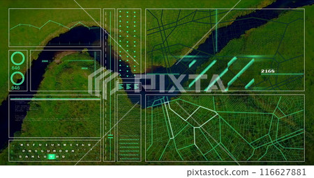Image of data processing over road and landscape Image of data processing over road and landscape 116627881