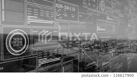 Image of scope scanning and data processing over cityscape 116627900