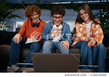 Team of teenagers having a work video call 116628080