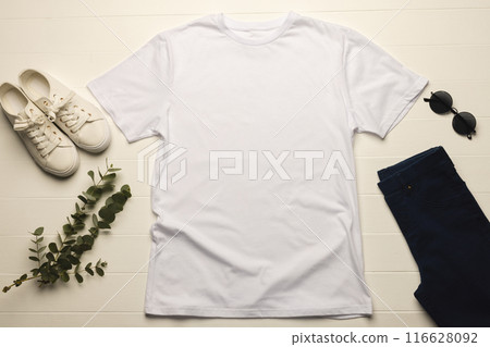 Simple, stylish outfit with a natural touch laid out for a casual look. Simple, stylish outfit with a natural touch laid out for a casual look. 116628092