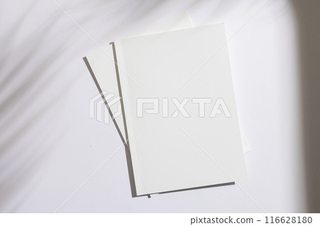 Blank open book on a white surface, with copy space Blank open book on a white surface, with copy space 116628180