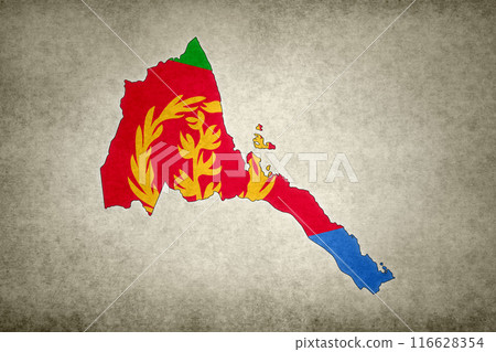 Map of Eritrea with its flag on an old paper 116628354