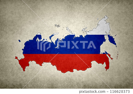 Map of Russia with its flag on an old paper 116628373