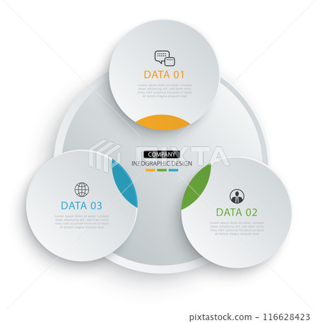 Infographic circle timeline with 3 number data template. Illustration business abstract background. Infographic circle timeline with 3 number data template. Illustration business abstract background. 116628423