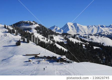 Ski slope in Schoenried, Swiss Alps. 116628745