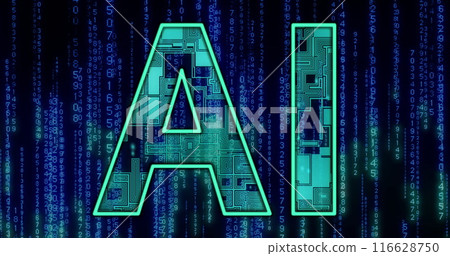 AI letters with digital circuit patterns and binary code background, representing technology AI letters with digital circuit patterns and binary code background, representing technology 116628750