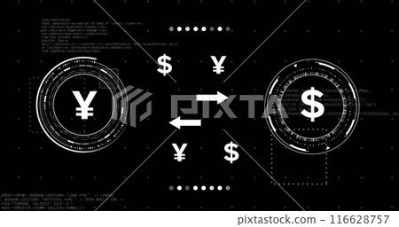 Exchanging digital currency between yen and dollar, futuristic financial technology concept Exchanging digital currency between yen and dollar, futuristic financial technology concept 116628757