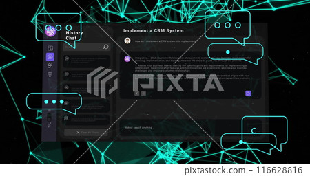 Implementing CRM system, AI interface displaying chat history and conversation bubbles on screen Implementing CRM system, AI interface displaying chat history and conversation bubbles on screen 116628816