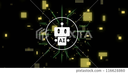 AI robot icon with digital data visualization, representing artificial intelligence technology 116628860