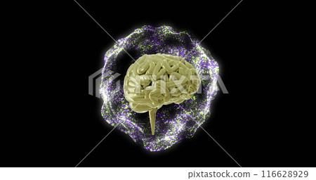 Digital brain surrounded by glowing particles, representing artificial intelligence concept 116628929