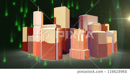 Digital skyscrapers with binary code, representing modern finance and technology Digital skyscrapers with binary code, representing modern finance and technology 116628968