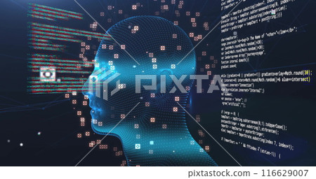 Image of data processing over digital human with icons 116629007
