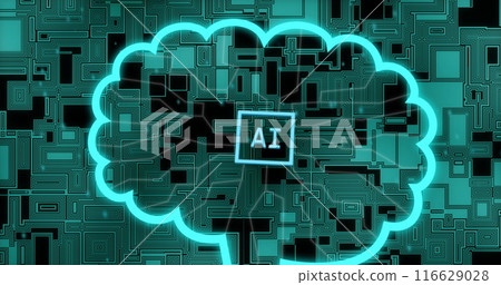 Image of network of connections with ai text over green shapes Image of network of connections with ai text over green shapes 116629028