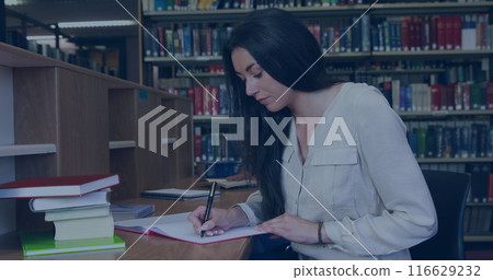 Image of data processing over biracial female student 116629232