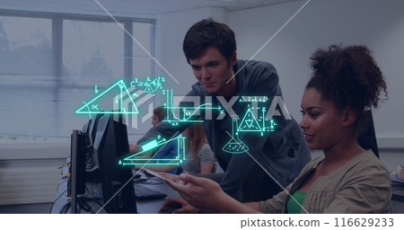 Image of equations and data processing over diverse students Image of equations and data processing over diverse students 116629233