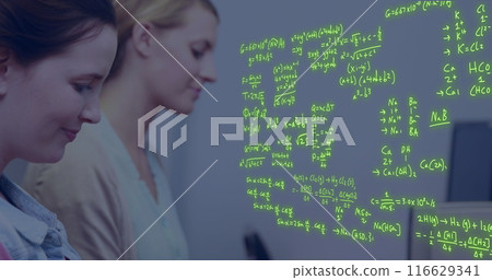 Image of equations and data processing over caucasian students 116629341