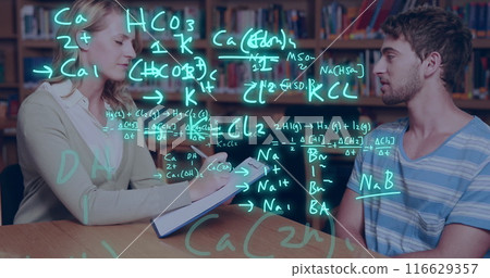 Image of equations and data processing over caucasian students 116629357