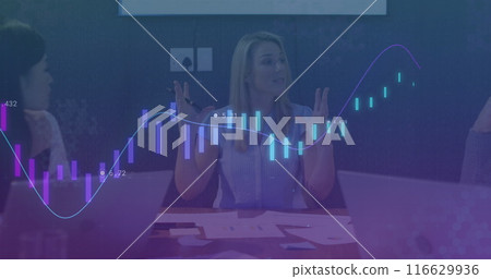 Image of financial data processing over caucasian businesswoman 116629936
