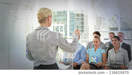 Image of data processing over diverse business people Image of data processing over diverse business people 116629970