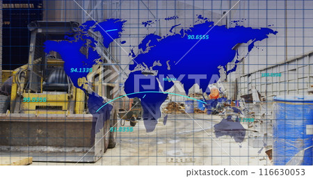 Image of map with numbers and lines over backhoe loaders truck parked in background 116630053