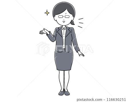 一位戴著眼鏡的樸素女員工提供了高效率的指導。 一位戴著眼鏡的樸素女員工提供了高效率的指導。 116630251