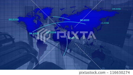 Image of world map and financial data processing over office Image of world map and financial data processing over office 116630274