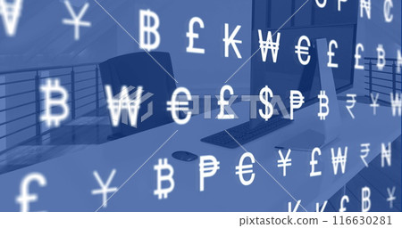 An image of rows of currency signs moving on a transparent background 116630281