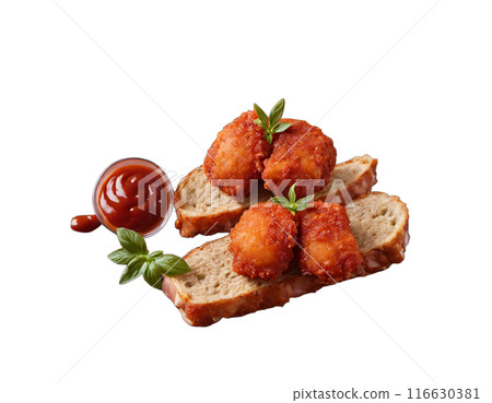 ham nuggets in the tomato sauce. isolated transaprent background ham nuggets in the tomato sauce. isolated transaprent background 116630381