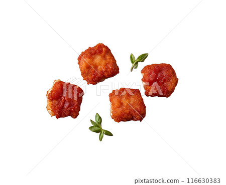 ham nuggets in the tomato sauce. isolated transaprent background 116630383
