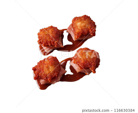 ham nuggets in the tomato sauce. isolated transaprent background 116630384
