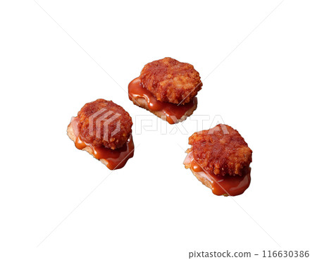 ham nuggets in the tomato sauce. isolated transaprent background 116630386