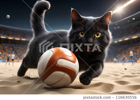 sports cat plays volleyball, team game 116630556