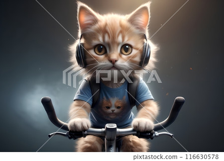 sports cat rides a bike, plays sports 116630578