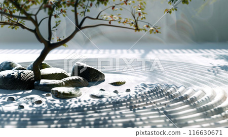 Japanese garden background illustration: Karesansui Japanese garden background illustration: Karesansui 116630671