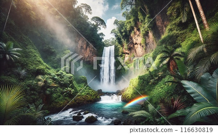 瀑布飛濺在密林深處 116630819
