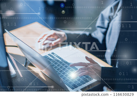 Business scene in the office, IT company, business scene, office work, digital network image Business scene in the office, IT company, business scene, office work, digital network image 116630829