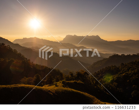 Doi Luang Chiang Dao mountain at dawn with golden hour sunrise sky. Chiang Mai - Thailand 116631233
