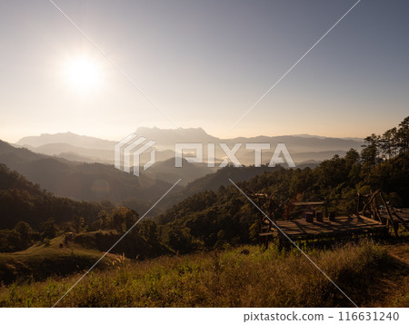 Doi Luang Chiang Dao mountain at dawn with golden hour sunrise sky. Chiang Mai - Thailand 116631240