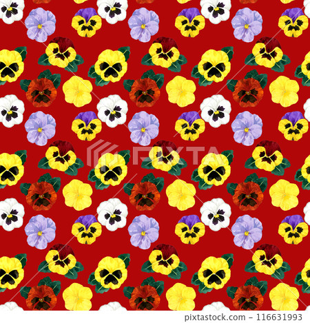 彩色三色堇無縫圖案，手繪水彩插畫花圖案 116631993