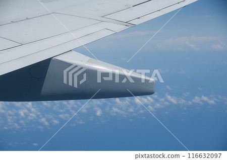 The Enchanting Perspective of Airplane Wings from Your Window Seat 116632097