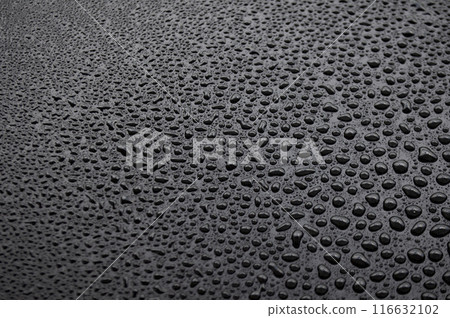 View of clear water drops after raining day on dark cover background. Water droplets concept 116632102